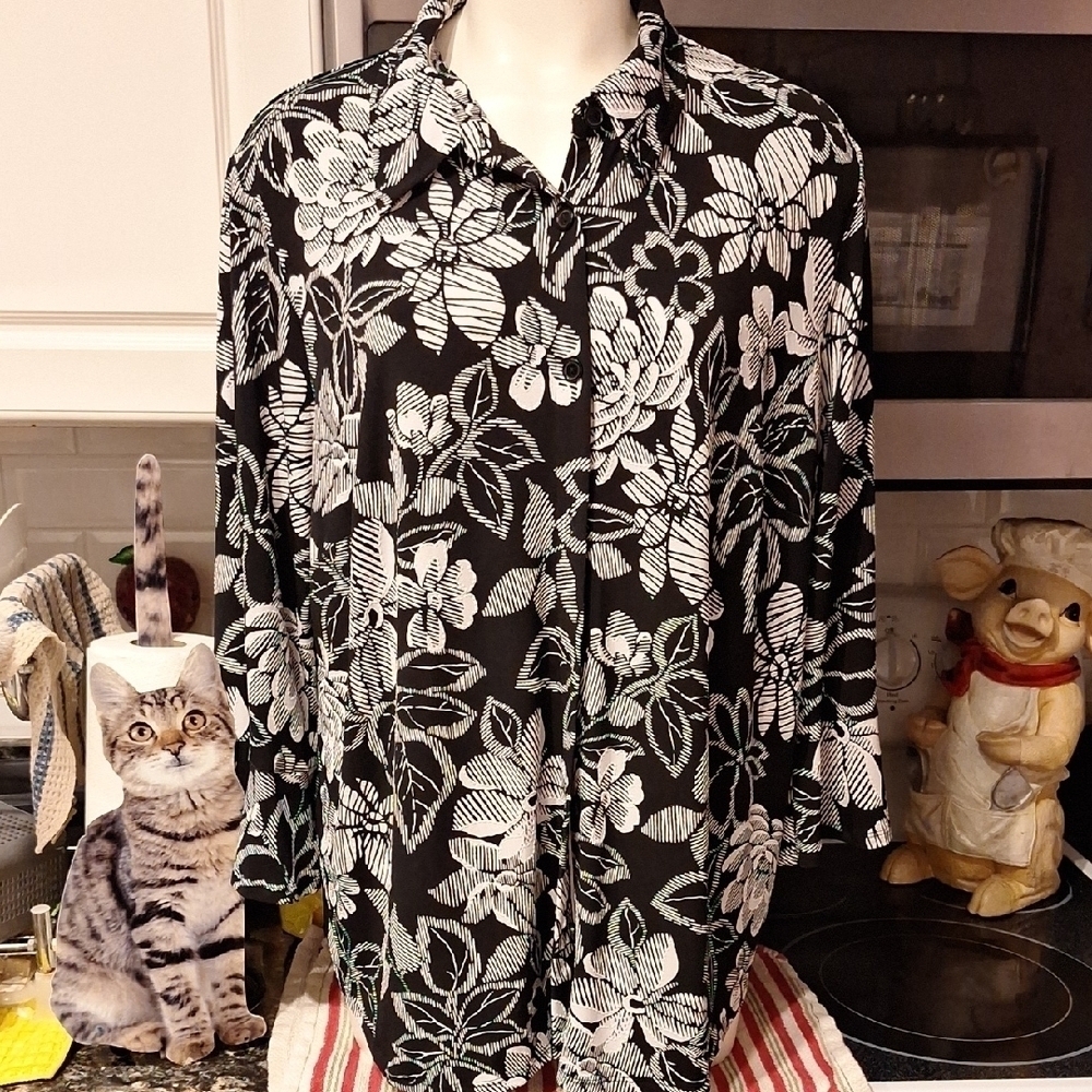 e Womens Alfred Dunner Stretch Button 3/4 Sleeve Plus Size Top 2x